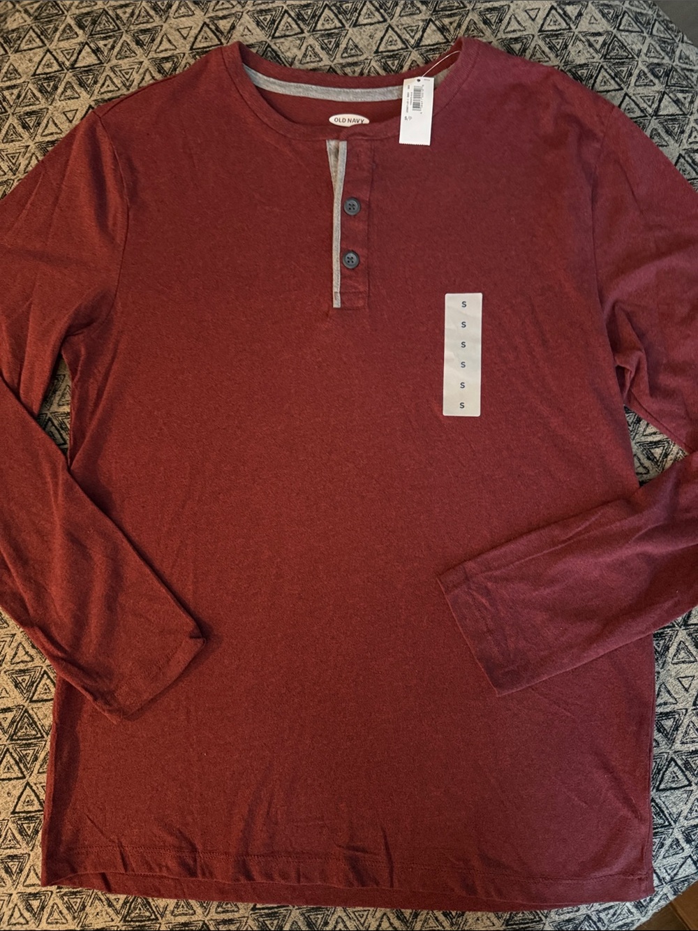 Old Navy Men's Long-Sleeve Henley - Maroon with Heather Trim